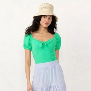 Lauren Conrad Sea Foam Green Bodysuit, Bow Front. Large